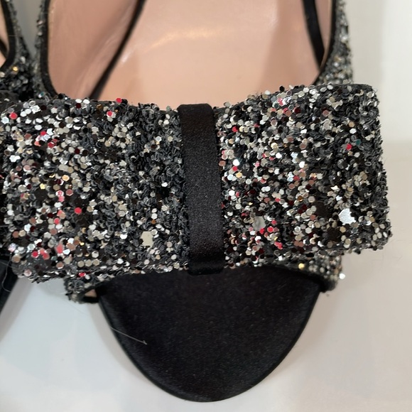 Kate Spade Glitter New York Heels Sandal Size 9.5 Black Silver Bow EUC - Picture 8 of 9